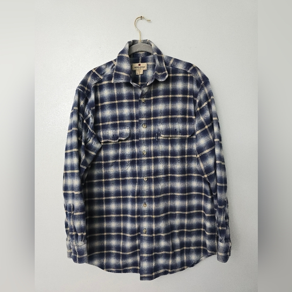 Woolrich Shirt Men's Medium Blue Button Up Flannel Outdoors Workwear Hiking